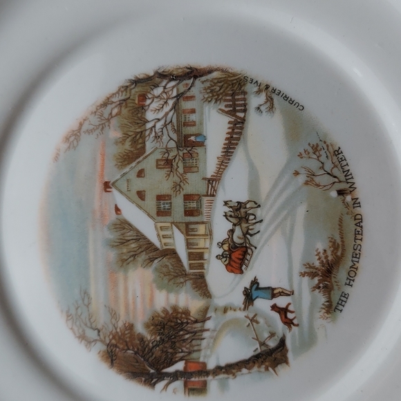 Winter Scene Bread & Butter Plates made by Harkerware with Currier and Ives - Picture 8 of 10